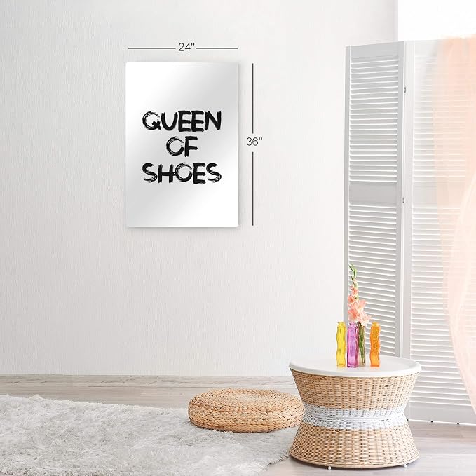 Smile Art Design Queen of Shoes Black and White Modern Brush Lettering Glam Fashion Metal Print Wall Art Office Bathroom Teen Girls Room Women Dorm Bedroom Living Room Wall Decor 17x11