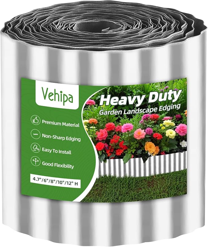 Vehipa Garden Edging Brooder for Landscaping 6" x 60 Ft Corrugated Silver | Landscape Edging, Garden Bed Lawn for Flower Bed, Landscape Border for DIY Lawn, Yard