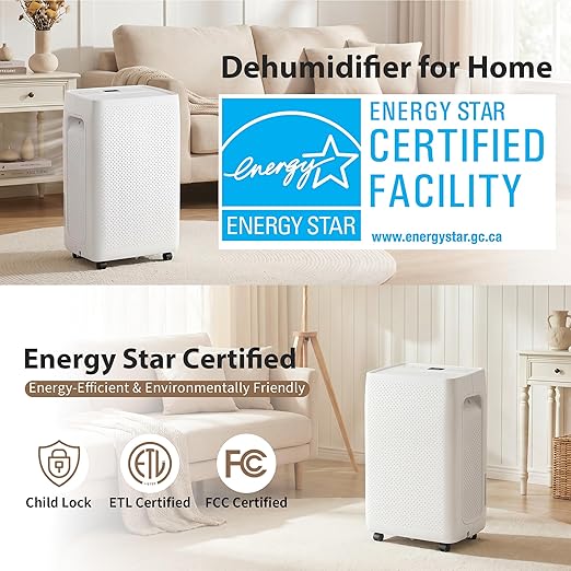 50Pints Dehumidifier with Drain Hose, 3,500 Sq.Ft Dehumidifier for Basement, 4.5L/1.19 Gallon Tank, Energy Star Cert. 41dB, Airflow Swing, Humidity Remover for Home, Bedroom & Bathroom