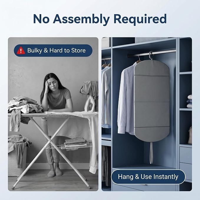 Foldable Hanging Ironing Board with Hook, 36x16 in, Gray | Wrinkle-Free Anywhere — Foldable Heat-Resistant Steamer Pad with Hook, 36x16", Portable for Home & Travel