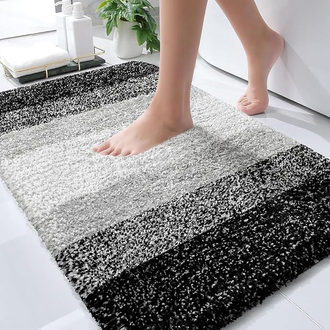 OLANLY Bathroom Rugs Mat 34x21, Extra Soft Absorbent Microfiber Bath Rugs, Rubber Backing, Quick Dry, Machine Washable Bath Mats for Bathroom Floor, Tub and Shower, Home Decor Accessories, Black