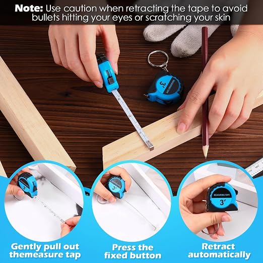 Kanayu 100 Pcs Mini Tape Measure Keychains 3 ft Small Retractable Measuring Tape Bulk with Lock Steel Easy Read Pocket for Birthday Party Favors Daily Use (Blue)