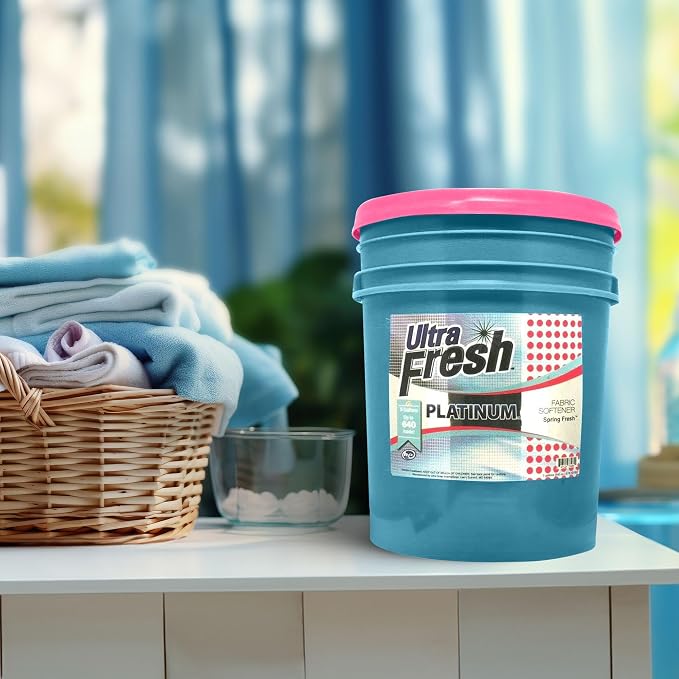Ultra Fresh Platinum 5 Gallon Spring Fresh Scented Fabric Softener Liquid with Pump for Easy Dispensing for Up to 640 Laundry Loads (2 Pack)