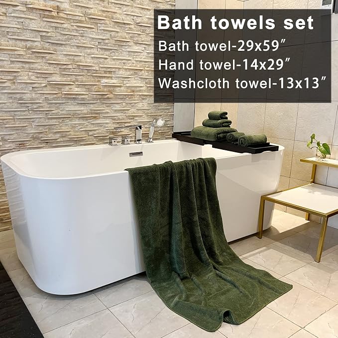 YTYC 29x59 Bath Towels Set,Towels for Bathroom,Olive Green,6-Pieces | 2 Large Bath towels,2 Hand towels (14x29"),2 Washcloth (13x13"),Super Soft,Highly absorbent,Hanging Loop,80%Polyester