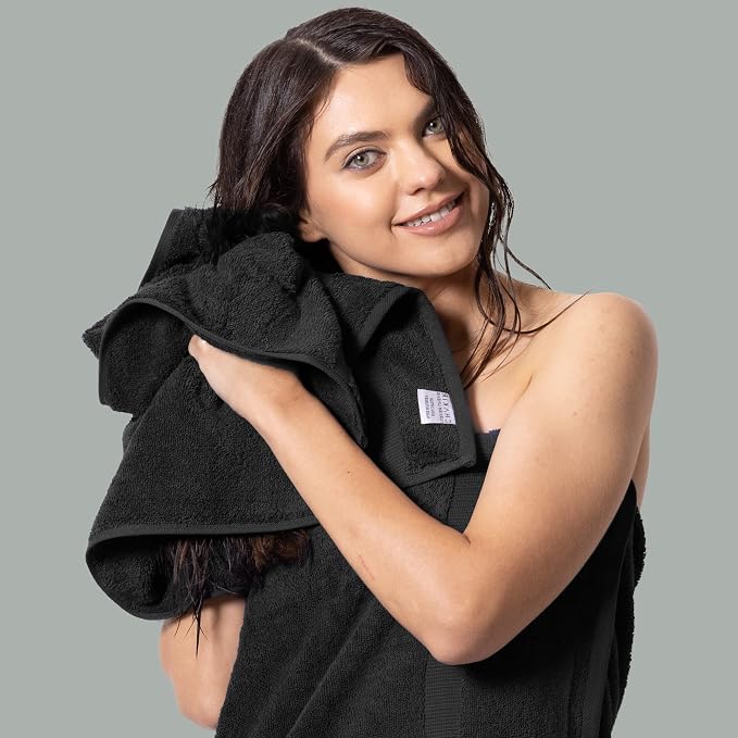 Chakir Turkish Linens Personalized 3 Piece Towel Set, 100% Cotton Luxury Turkish Towels for Bathroom, Soft Absorbent Towel Set with Bath Towel Hand Towel and Washcloth, Black
