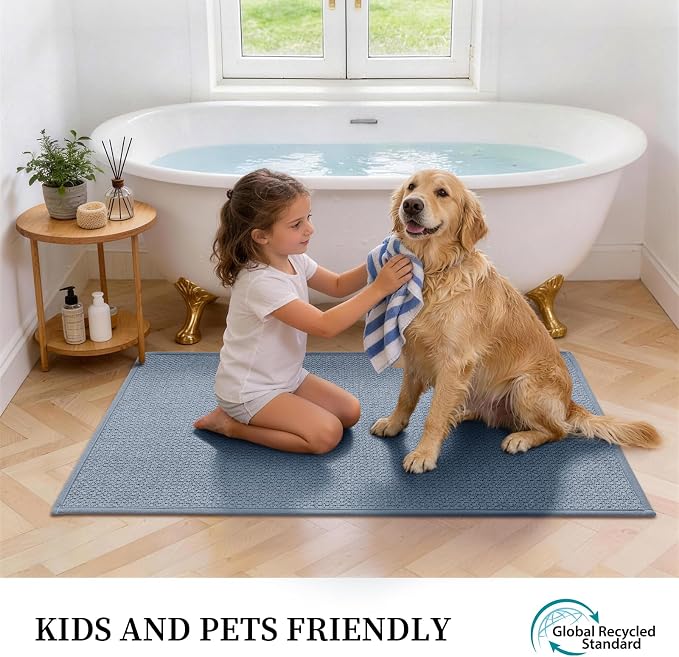YIHOUSE Navy Blue Bathroom Rugs Sets 2 Piece, Quick Dry Thin Bath Mat with Toilet Rug, Non Slip Absorbent Machine Washable, Bath Rugs for Tub Sink Home Decor (17"x24" + 17.5"x24" U-Shaped)