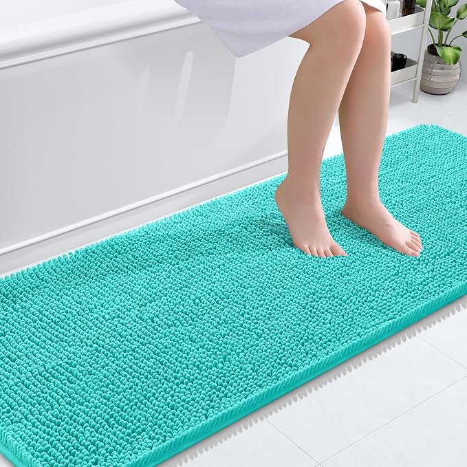 OLANLY Bathroom Runner Rugs 70x24, Extra Soft Absorbent Chenille Bath Rugs, Rubber Backing Quick Dry, Machine Washable Long Bath Mats for Bathroom Floor, Tub and Shower, Home Decor Accessories, Teal