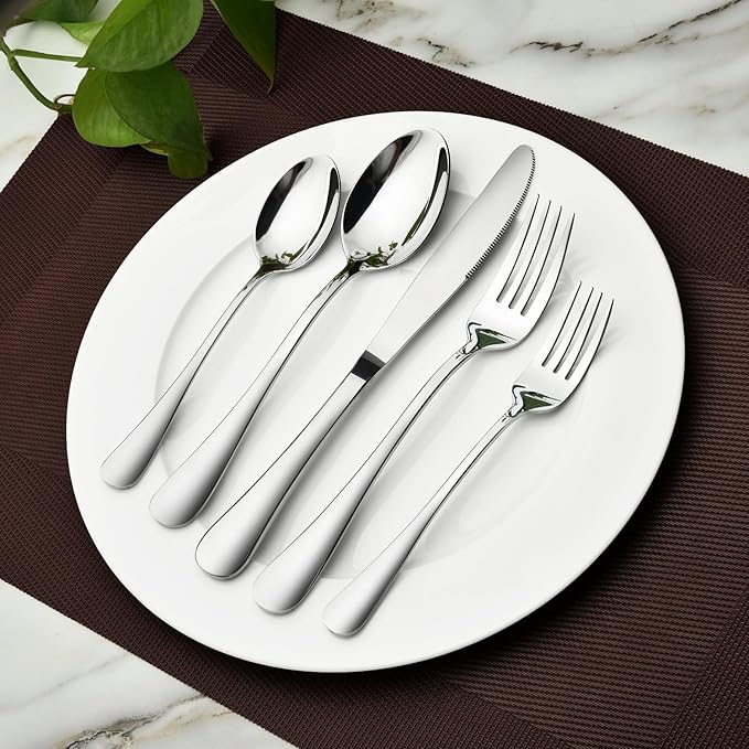 Silverware Set for 6, 30 Piece Heavy Duty Stainless Steel Flatware Utensils Cutlery Set Including Steak Knife Fork and Spoon, Dishwasher Safe, Gift Package for Wedding Housewarming