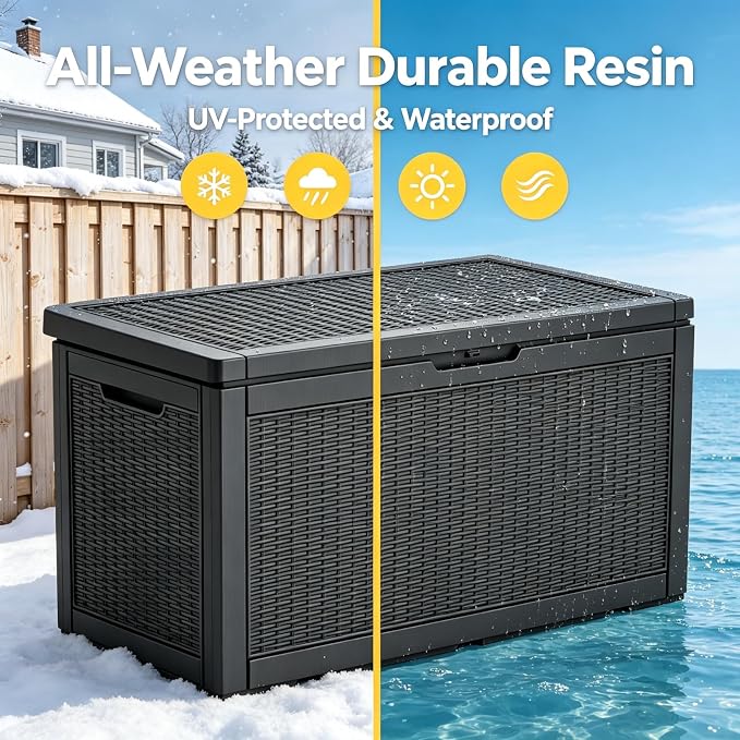 140 Gal Outdoor Storage Box Waterproof Lockable,Deck Box,Gas Lift,Black | Waterproof Resin Deck Box, Lockable Gas Lift Large Outdoor Storage for Patio Cushions, Garden Tools, Pool Supplies