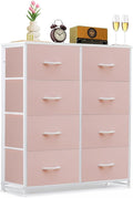 8-Drawer Dresser for Bedroom, Anti-Tip Tall Storage Organizer Chest of Drawers with Wooden Top and Metal Frame Fabric Bins for Closet, Living Room, Hallway, Entryway, Pink