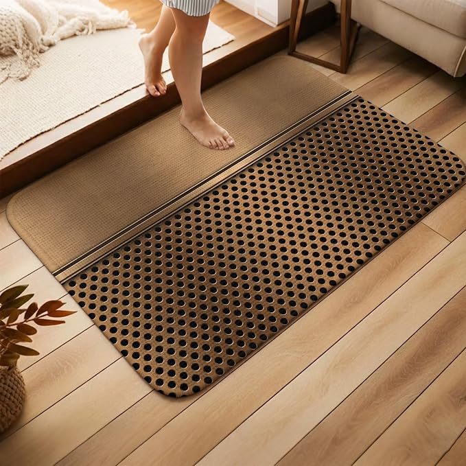 Brown Metal Hole Bathroom Rugs Non Slip Washable Bath Mat Absorbent Low Pile Front Door Mat Modern Copper Net Eye Hole Pattern Indoor Doormat for Kitchen Entryway Shower Decor Accessories 19.7"x31.5"