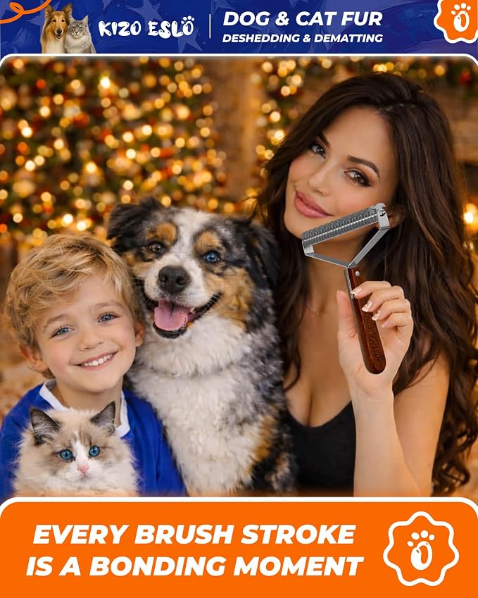 Extra Large 2-Sided Undercoat Rake for Dogs & Cats, Dog Brush for Shedding Remove Mats, Dematting Comb, Safe&Gentle Grooming Brush for German Shepherds Medium to Long-Haired Pets,Premium Wooden Handle