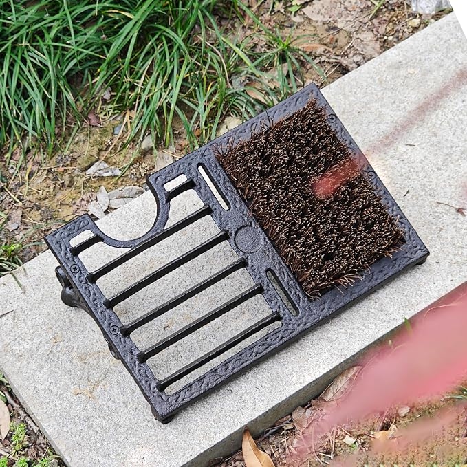 Boot Brush Scraper Outdoor, Heavy Duty Cast Iron Boot Scrubber and Shoe Cleaner with Stiff Bristles, Vintage Rustic Boot Scrapers with Brushes for Entryway, Porch, Garden, Garage