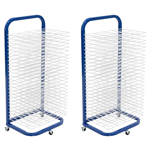Pearington 25-Shelf Mobile/Wall Mountable Art Drying Rack for Art Studios & Classrooms, 13" D x 17.5" W x 39.4" H, Blue/White, 2-Pack