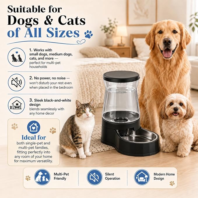 Automatic Dog Feeder and Water Dispenser with Stainless Steel Bowl, Dog Gravity Food Feeder and Waterer for Large Medium Pets 2.1 Gallon x 2
