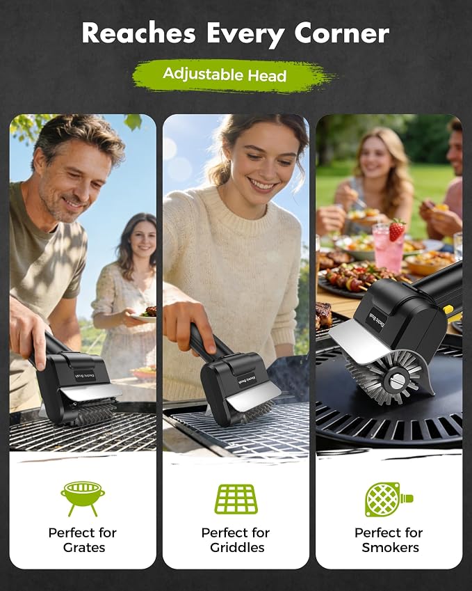 Electric Grill Brush, Rechargeable Electric Grill Cleaner 1500 RPM, 100-Min Runtime, Includes Replacement Brush, Safe for All Grills, BBQ Gift for Men