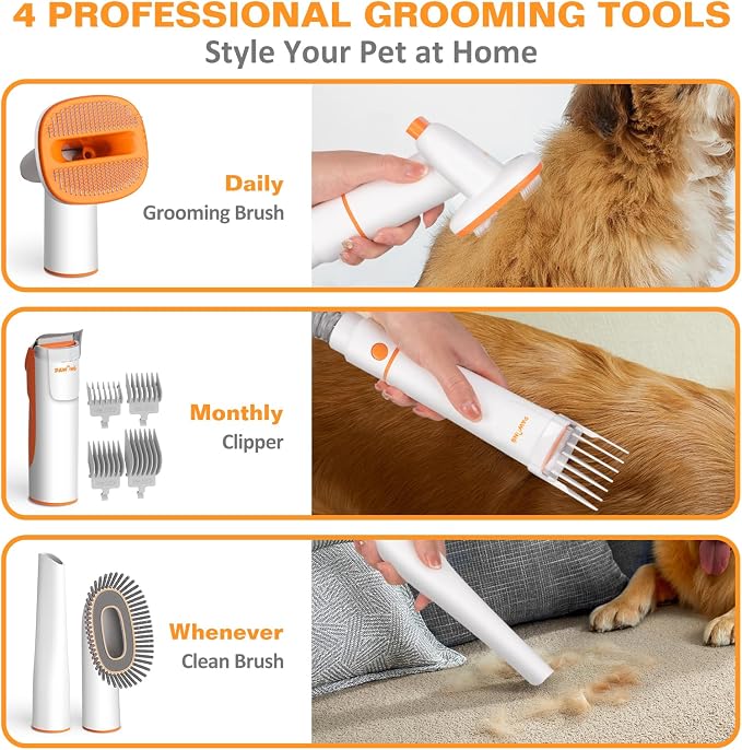 PAWING Dog Grooming Vacuum, All-in-1 Professional Deshedding Tools for Dogs & Cats - Low Noise Dogs Vacuum Cleaner with 2L Large Capacity Dust Cup for Shedding Pet Hair