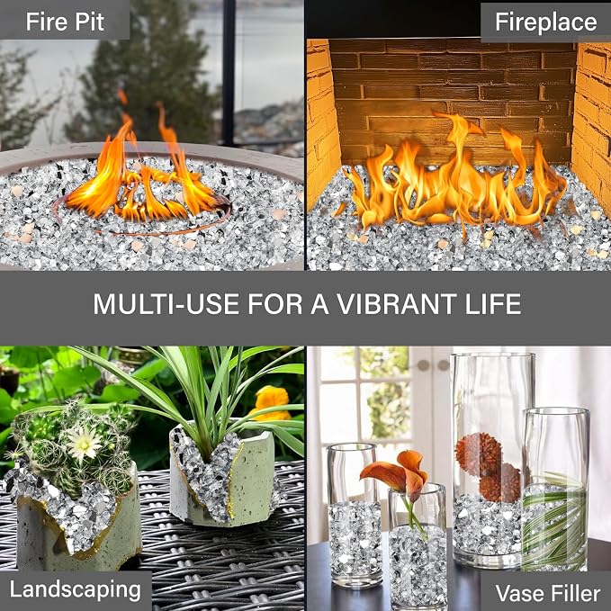 NUPICK 20 Pound Fire Glass, 1/4 Inch Reflective Fire Pit Glass | Tempered Fire Pit Rocks for Propane or Natural Gas, Glass Rocks for Fire Pit Table, Fireplace, Fire Bowl, Landscaping, Clear