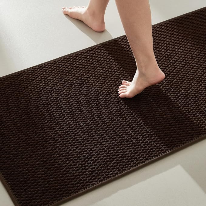 TYUU Bathroom Rugs Non Slip Washable, Super Absorbent Thin Bath Mat Quick Dry Low Pile Bathroom Rug, Brown 20"x48"