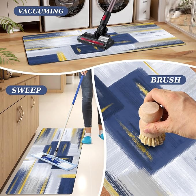 XLHOMO Kitchen Rugs Sets of 3, Non Slip Washable Kitchen Mats for Floor, Anti-Fatigue Runner Rug with Rubber Backing, Waterproof Kitchen Rug Set for Laundry, Floor, Office, Hallway