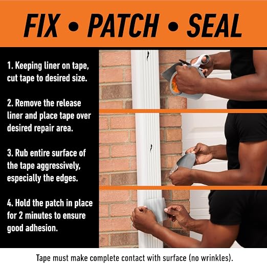 Gorilla Waterproof Patch & Seal Tape, Clear Tape, 4" x 8' (Pack of 1) - Permanent Weather Resistant Seal for Leaks and Repairs