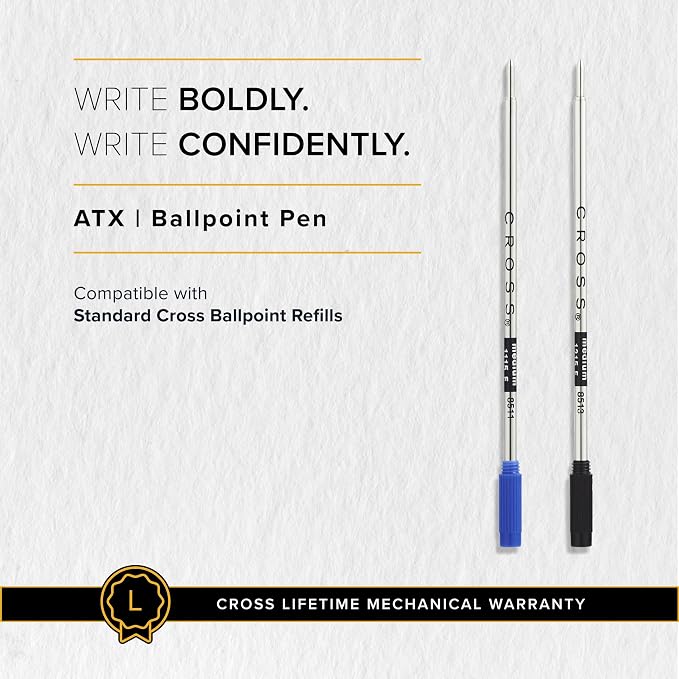 CROSS ATX Refillable Stainless Steel Ballpoint Pen with Diamond Pattern, Medium Ballpoint, includes Premium Gift Box and Black Cartridge, 1 Pack, Metallic Black