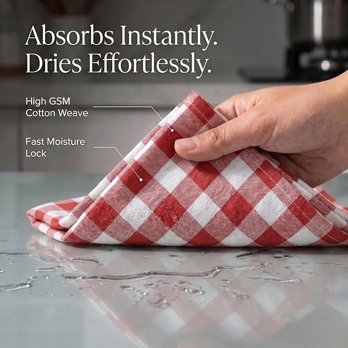 Urban Villa Kitchen Towels Set of 6 Buffalo Checks Rust Kitchen Towels 20X30 Inches 100% Cotton Highly Absorbent Kitchen Towels Premium Quality Ultra Soft Mitered Corners KitchenTowels