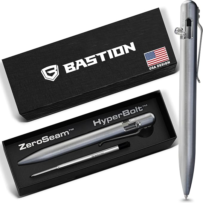 BASTION Bolt Action Pen, Titanium Silver, HyperBolt & ZeroSeam EDC Pen, Refillable Titanium Writing Pen, Premium Graduation Gift, Flagship Executive Pocket Pen