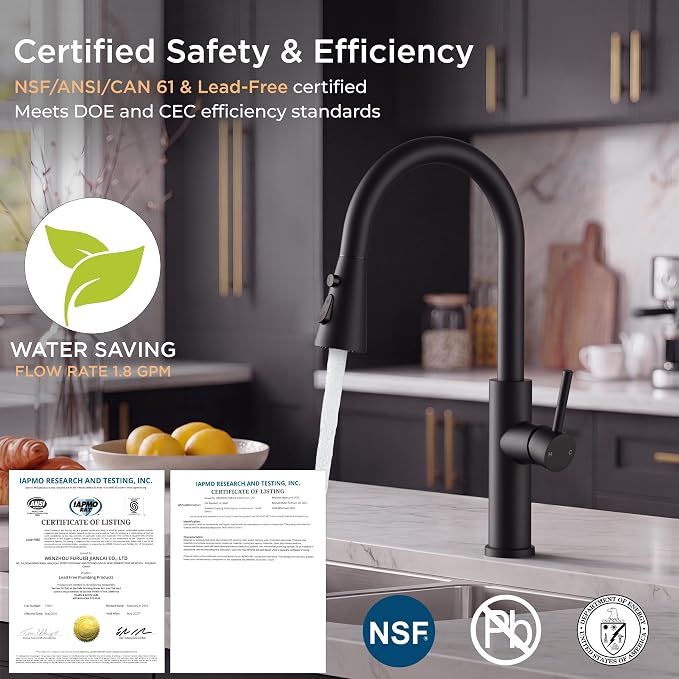 FORIOUS Black Kitchen Faucet with Pull Down Sprayer, High Arc Single Handle | Stainless Steel Single Lever Kitchen Sink Faucet 1 or 3 Hole, Suitable for Farmhouse, Camper, Laundry Room, Rv, Outdoor