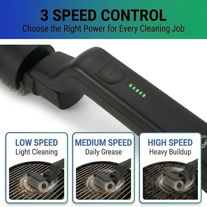 Electric Grill Brush, Cordless Rechargeable BBQ Grill Cleaner with High Torque Motor, Stainless Steel Bristles, Adjustable Angle, Heavy Duty Cleaning Tool for Grill Grates