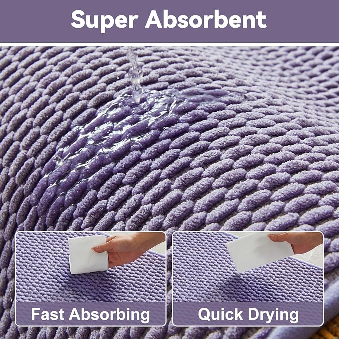 Triohero Bathroom Rugs Non Slip Washable, Super Absorbent Thin Bath Mat Quick Dry Low Pile Bathroom Rug, Lavender 24"x47"