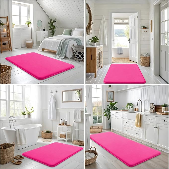 Smiry Memory Foam Bath Mat 24x16, Extra Soft and Absorbent Bathroom Mats, Non Slip Washable Carpet for Floor, Shower and Tub, Deep Pink