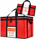 PRO Large Insulated Food Delivery Bag (3XL, Red, 1 Pack) | Thermal bag, For cold & hot food, Water-resistant, Portable cooler, Soft sided catering tote, Grocery bag with zippered top