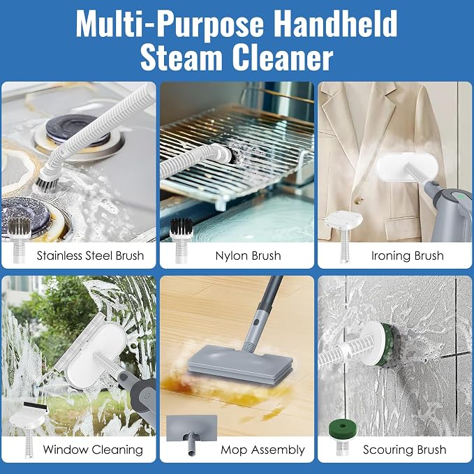 FEPPO Steam Mop & Detachable Handheld Steam Cleaner for Home and Floor Cleaning, 15s Heat-Up, 230°F Floor Steamer for Deep Cleaning with Multi-purpose Attachments Hardwood Floors, Tile,Grout,Furniture