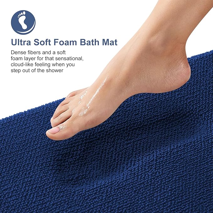 OLANLY Thick Memory Foam Bathroom Rugs 24x20, Soft Absorbent Bath Mat, Navy | Quick Dry Bath Mat Rugs, Non-Slip Mats, Machine Washable Carpet for Bathroom Floor, Tub and Shower, Home Decor Accessories