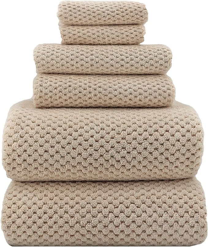 YTYC 39x78 Bath Sheets Set,Towels for Bathroom,Beige,6-Pieces | 2 Extra Large Bath Towels, 2 Hand Towels, 2 Washcloths, Super Soft,Highly absorbent,Hanging Loop,80% Polyester