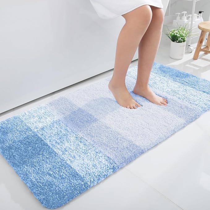 OLANLY Large Bathroom Rugs Mat 50x30, Extra Soft Absorbent Microfiber Bath Rugs, Rubber Backing, Quick Dry, Washable Bath Mats for Bathroom Floor, Tub and Shower, Home Decor Accessories, Light Blue