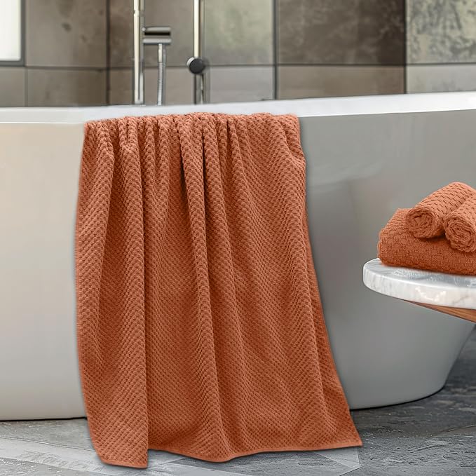 COTTON CRAFT Euro Spa Waffle Weave 6 Piece Towel Set - 100% Cotton - Mocha | 2 Oversized Luxurious Large Bath Towels, 2 Hand Towels, 2 Washcloths - Soft Plush Super Absorbent Low Lint Quick Dry