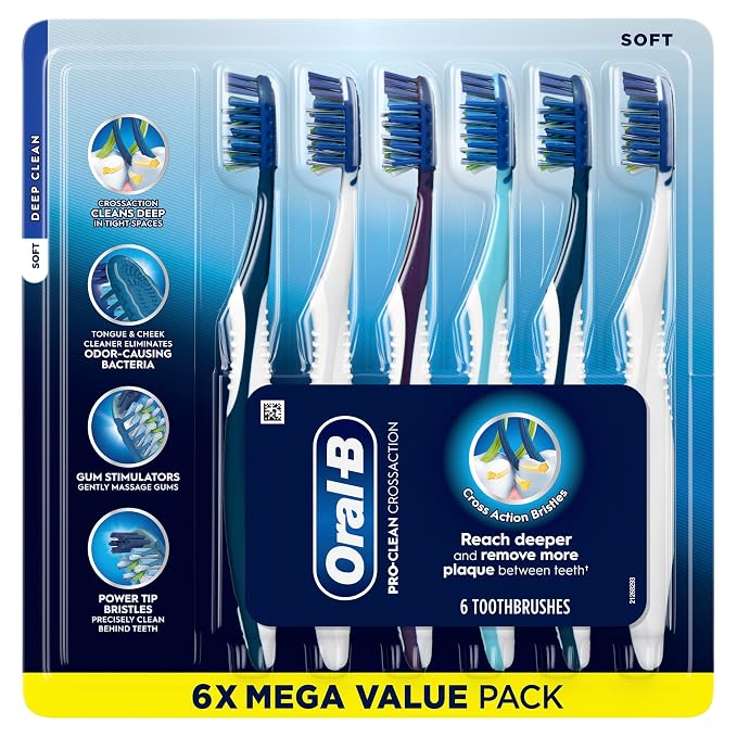 Oral-B Pro Clean Cross Action Toothbrushes, Deep Plaque Removal, 6 Count (Pack of 2)