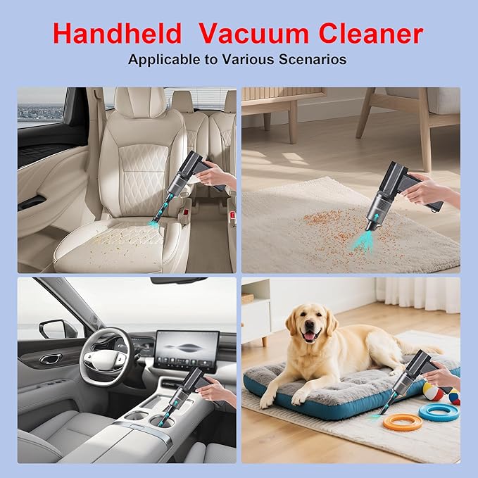 JVSCAM Compressed Air Duster,150000RPM Electric Air Duster, Vacuum Cleaner & Bag Vacuum 3-in-1, Rechargeable with 3-Gear Adjustable Wind Speed for Keyboard,Computer,Car,Home and Storage Bag Sealing