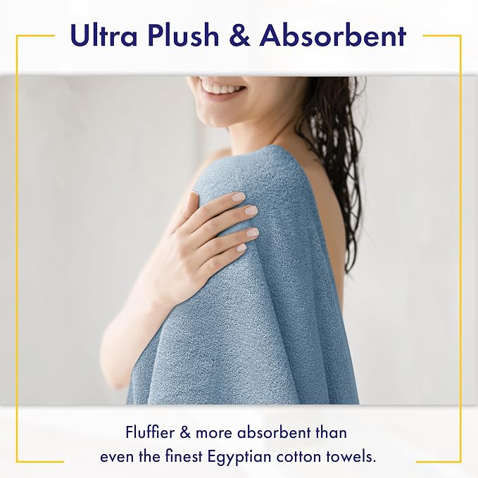 Alusa Home 100% Organic Zero-Twist Cotton Towels - GOTS Certified Luxury Bath Towels - Ultra Soft & Plush 700GSM Long-Staple Cotton - 6 Piece Towel Set (Chambray)