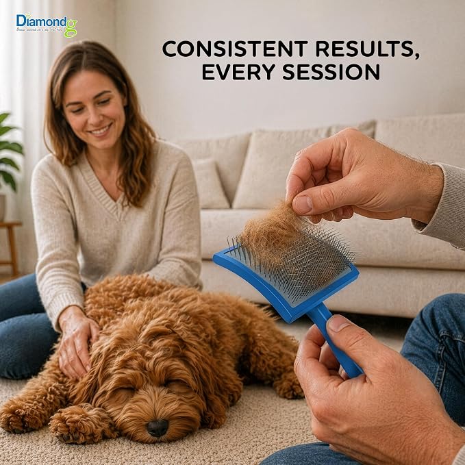 Diamondg Pet Slicker Brush for Dogs & Cats – Professional Grooming Brush for Shedding, Detangling & Coat Maintenance, Gentle Fine Wire Pins, Ergonomic Handle, Blue