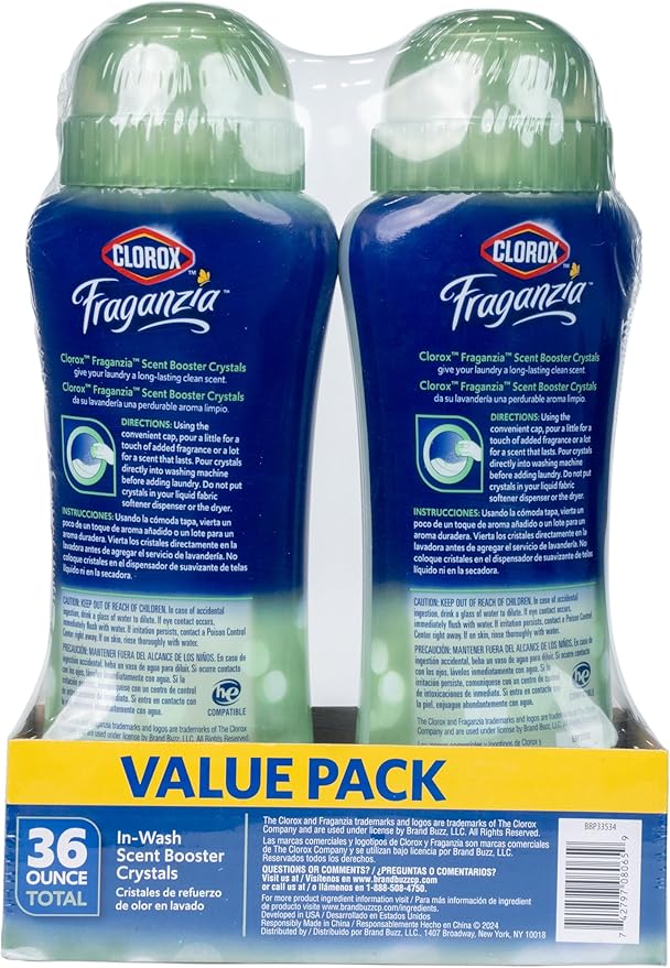 Clorox Fraganzia Laundry Scent Booster Crystals, In-Wash Fragrance Beads for Fresh-Smelling Clothes & Linens, Safe for All Fabrics & Colors, Cedarwood & Sage, 18 Oz, 2 Pack