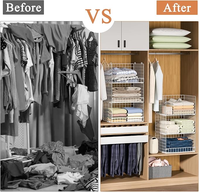 Yociyoga Closet Organizers and Storage Basket- 3-Tier Stackable Storage Bins, Foldable Closet Shelf Organizer Basket, Stackable Clothes Organizers Shelves for Home Organizer System(Patent 30022416)