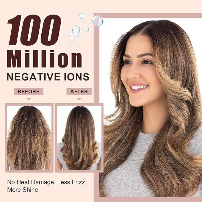 Big Size 1200W Dual Voltage Hot Air Brush Dryer, 120-240V 4 in 1 Ionic Blowout Hair Dryer Brush & Styler Volumizer with 75MM Oval Titanium Barrel for Long & Thick Hair