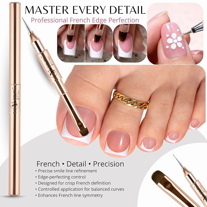 Yuslaidy Set pinceles Double Ended Nail Builder Gel Brush, French Tip Brush Hard Gel for Nails Pinceles cepillo de limpieza para esmalte de uñas de gel, Cepillo francés para uñas