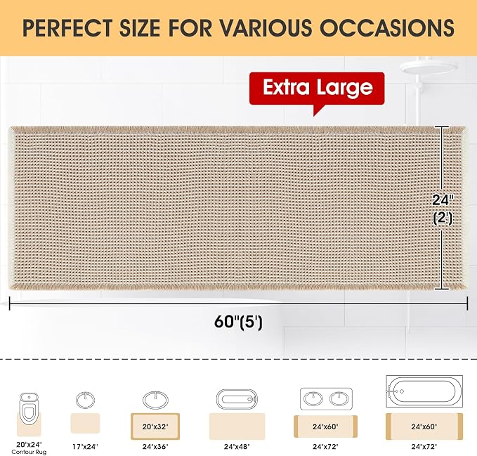 IM HOME Waffle Bath Mat Brown & Cream 5'x2', Boho Woven Modern Bath Mat Rugs, Absorbent Non Slip Bathroom Rugs, Soft Washable Bath Rugs with Tassels for Bathroom, Bedroom, Kitchen, Shower, Tub