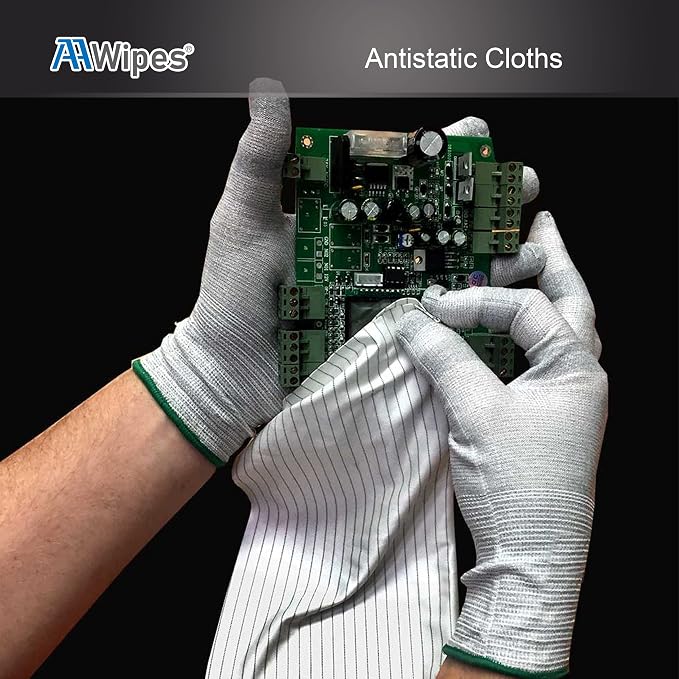 AAWipes Anti-Static Electrostatic Discharge (ESD) Wipes (12"x12",100pcs, Polyester Wiper Cloths with Conductive Yarn) ESD-Safer Cleanroom Wipers Lint Free Class 100 ISO5 (CE16012)