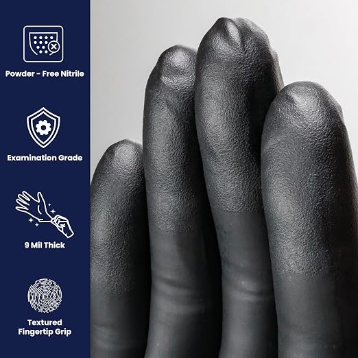 Adenna Dark Light 9 mil Nitrile Powder Free Exam Gloves (Black), Large - Box of 100 (DLG676)