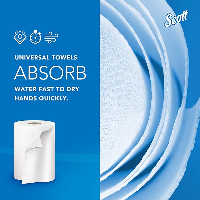 Scott Professional Hard Roll Paper Towels, Bulk, 12 Rolls x 800' (01052) | Universal 1.5" Core, 100% Recycled Fiber, White, Standard Tier, Absorbency Pockets, Compatible with Universal Roll Dispensers